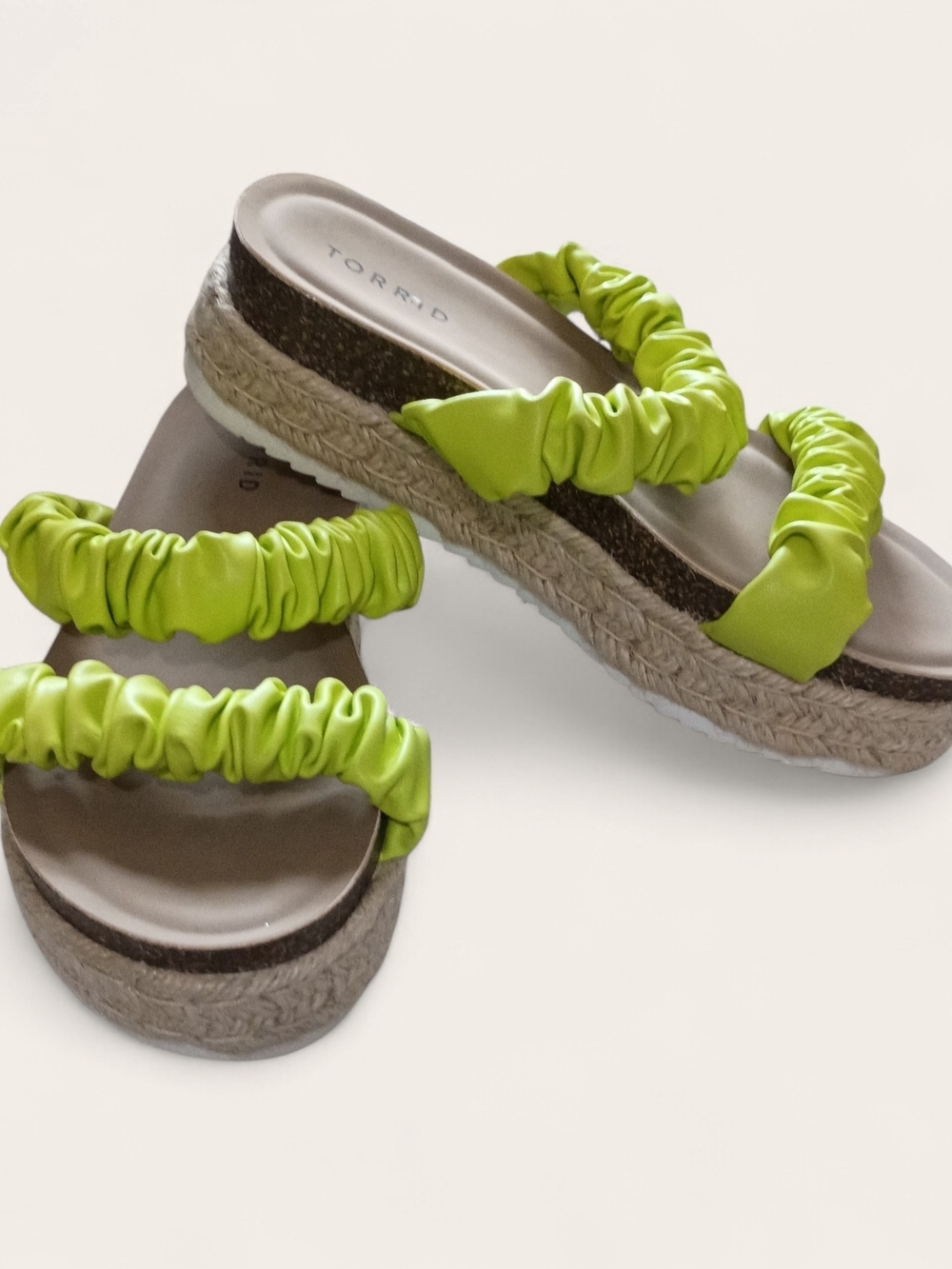 Torrid Lime Green Ruched Double-Strap Espadrille Platform Sandal Size 8 WW